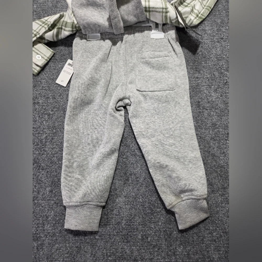 DKNY 2 Piece Toddler Set 2T Plaid Shirt Gray Jogger‎ Pants NWT